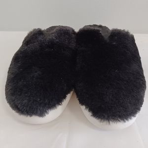 Toms Mallow Fluff Mules slip-on slippers alpargata faux fur black size 8 women's